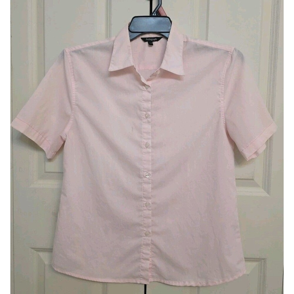 Women’s Autograph Light Pink Button-Up Shirt Size XL Short Sleeve Casual Top